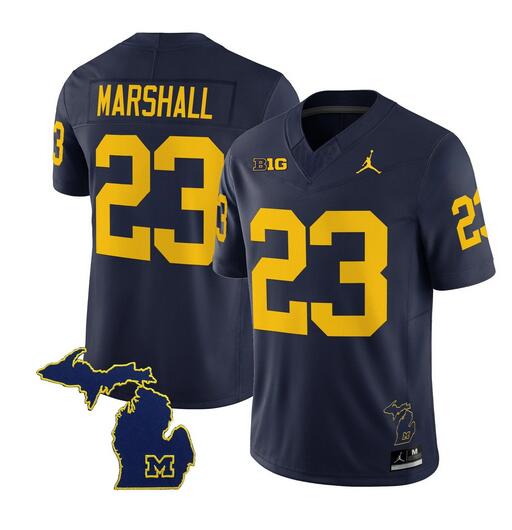 Men's Michigan Wolverines #23 Jordan Marshall Navy F.U.S.E. 2025 Vapor Limited Stitched Football Jersey